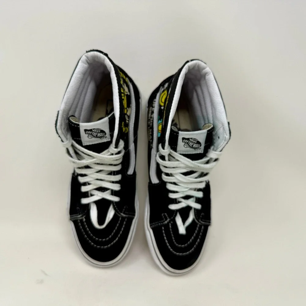 Vans Sk8-Hi Smiley Face Off The Wall Black High Top Sneakers Mens 7 Womens 8.5